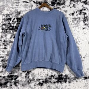 Katin Kanvas‎ Pullover Mens Small Blue Embroidery Skeleton Long Sleeve Cotton